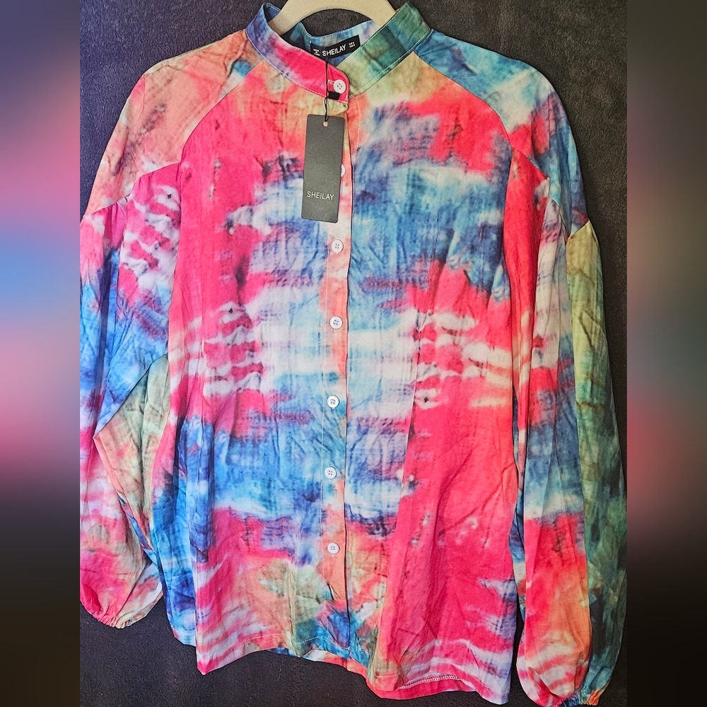Sheilay Tie Dye Bouse Button Front Size Women's Small New with Tags